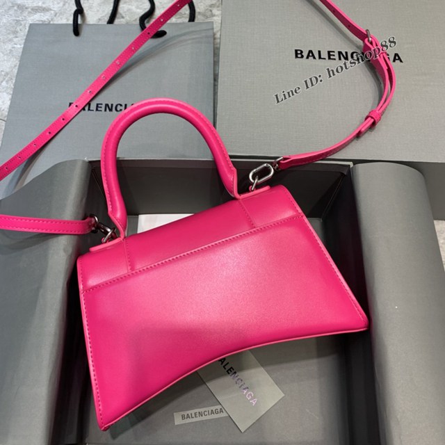 Balenciaga專櫃新款小號手提肩背女包原單沙漏包 巴黎世家平紋玫紅沙漏包 fyj1410